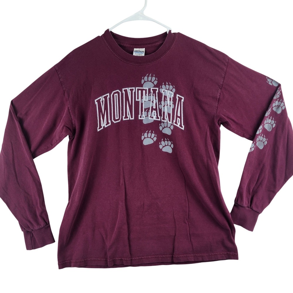 UM Montana Grizzlies Long Sleeve T-Shirt Maroon Gildan Ultra Cotton Mens Large